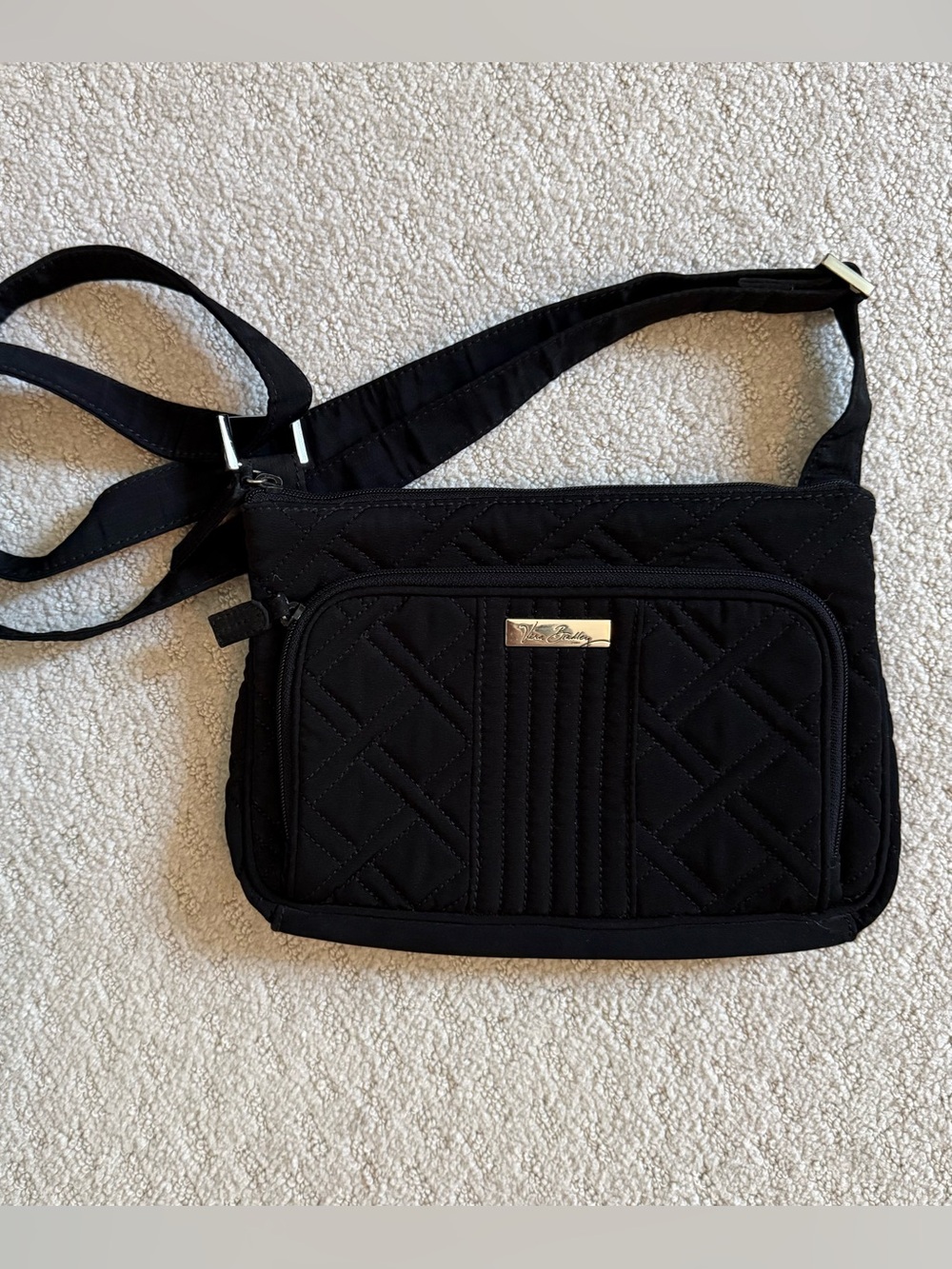 Vera Bradley Little Hipster Black Quilted Crossbody Purse, excellent condition